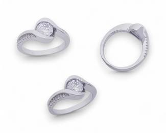 Sterling Silver CZ Swirl Bypass Engagement Ring