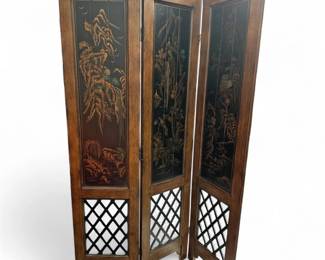 Vintage HandPainted ChinoiserieStyle 3Panel Divider Screen