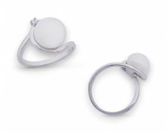 Sterling Silver Pearl  Crystal Bypass Ring  10mm Pearl