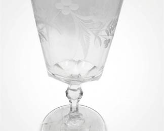 Vintage Pressed Glass Goblet Featuring An Etched Floral Design