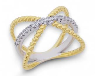 Sterling Silver  GoldPlated CZ Crisscross Statement Ring