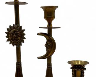 Group Of Three Vintage Brass Candle Holders