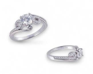 Sterling Silver CZ Wavy Band Ring