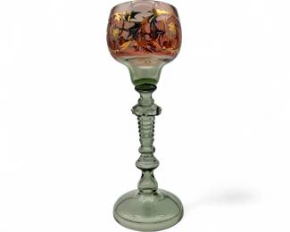 Antique Art Glass Bohemian Roemer Hock Wine Glass