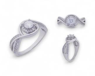 Sterling Silver CZ Halo Bypass Ring