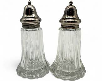 Pair Of Vintage Crystal And SilverPlated Salt  Pepper Shakers