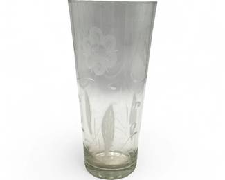 Vintage Etched Glass Vase With Delicate Floral Leaf Designs