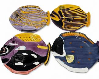 Set Of Four Vintage Studio Nova Ocean Fish Ceramic Plates