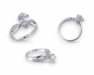 Sterling Silver CZ Bypass Engagement Ring