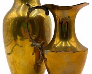 Two Vintage Solid Brass Pitchers