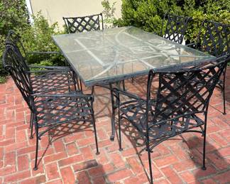 Iron patio table and 6 chairs, possibly Brown Jordan