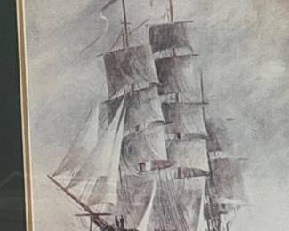 16 StunningSailingShipArtSailandFogSignedKelly