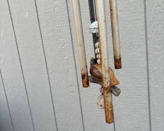 111 RusticMetalWindChimeBirdDriftwoodGardenOutdoorDecor