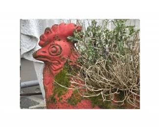 132 VintageConcreteChickenPlanterRusticGardenDecor