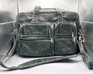 74 VintageDistressedLeatherBagRuggedGreenCarryAll
