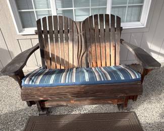 98 RusticWoodenPatioBenchwCushionAdirondackStyle
