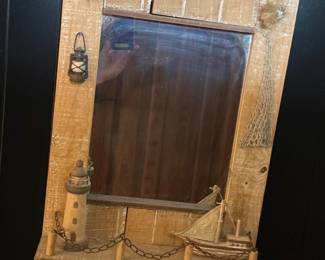 96 NauticalWallMirrorwShelfLighthouseSailboatDecor
