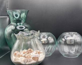 30 CoastalGlassDecorLotVaseCandleHoldersSeashellBowl