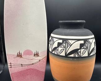 24 SouthwestDesertSunsetVasePairArtPotteryDecorSet