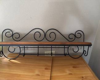 174 WroughtIronWallShelfwWoodShelfDecorativeScrollRack