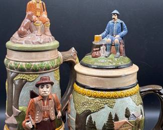 86 VintageBeerSteins1987RubyTeterFiguralLiddedPair