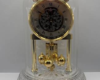 124 ElegantAnniversaryClockGlassDomeGoldToneDisplay