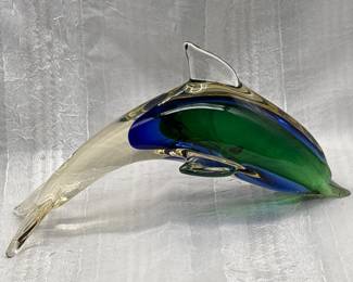 67 StunningMuranoStyleArtGlassDolphinBlueGreen10Figure