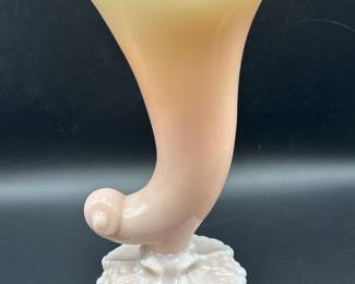 10 VintagePinkMilkGlassCornucopiaVase95Decorative