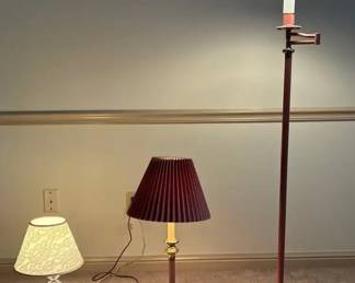 Lamp Trio, Toleware Style Floor Lamp and Table Lamps