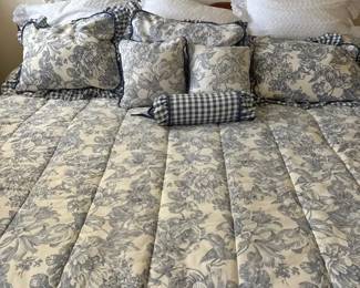 King Comforter Set, Blue Floral and Gingham with Coordinating Throw Pillows