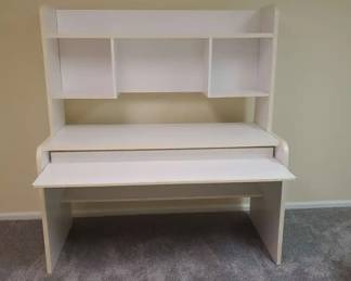 White Wood Desk With Roll Out Keyboard Shelf
