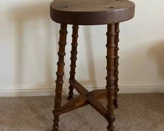 Vintage Tripod Wood Stool with Spindleturned Legs