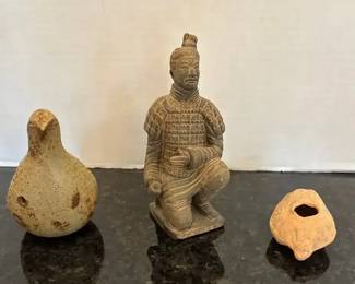 Terracotta Warrior, Clay Oil Lamp and Quail Ocarina