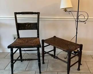 Hitchcock Chair, Bench  Lamp