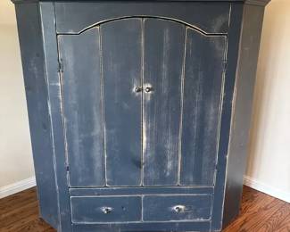 Corner Wood Cabinet Painted Distressed Blue
