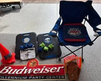 Bean Bag Toss Game, Baseball Glove  Balls, Camp Chair, Budweiser Sign