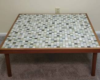 Tile Top Coffee Table in Sage and Pewter Hues