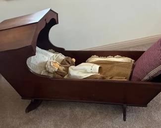 Antique Primitive Wooden Doll Rocking Cradle