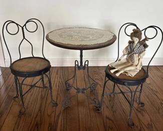 Antique Child Bistro Set Table with 2 Chairs  Vintage Doll