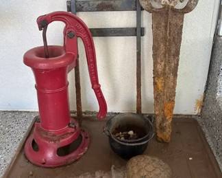 Vintage Cast Iron Hand Pump and Yard Decor