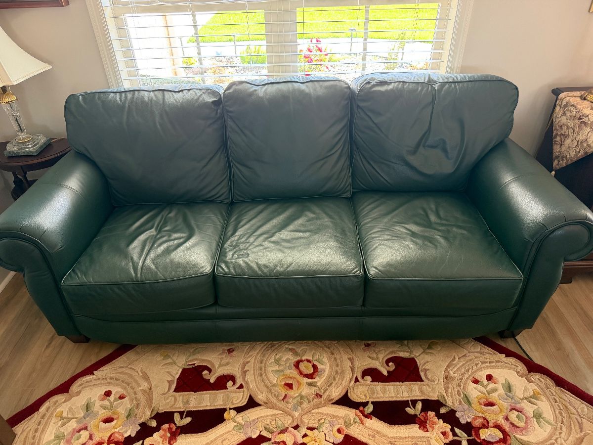 Green leather sofa