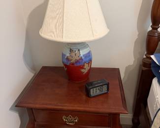 One of two night stands; one of a pair of matching lamps