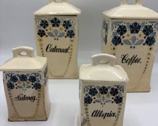Vintage Blue &White Ceramic Spice Jars- set of 4