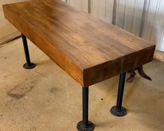 Pine Wood Stool- Sits 4ft off ground 3’x 14” with black metal legs