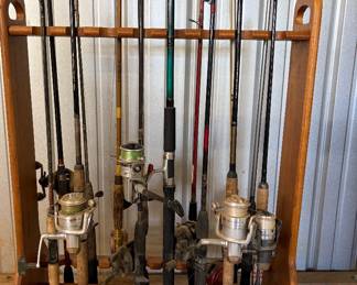 Fishing pole holder with 12 fishing poles