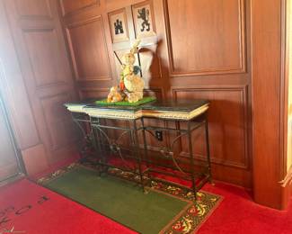 Victorian table marble looking top and iron legs