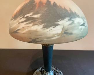 Antique Reverse Painted Scenic Landscape Table Lamp