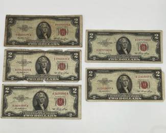 Five 1953 $2 Legal Tender Notes