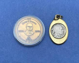 Truman Mason Medallion & 1927 Buffalo Nickel Pendant