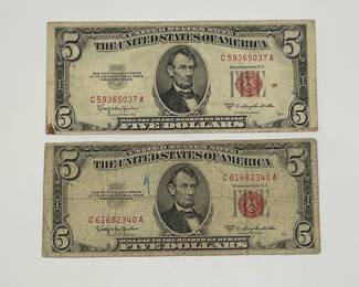 Two 1953 C $5 Legal Tender Notes
